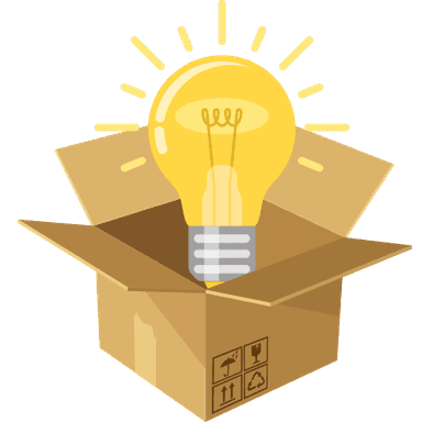 Caixa com lâmpada representando soluções inovadoras